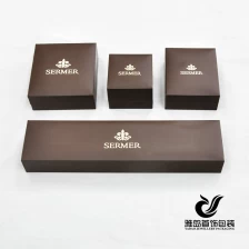 China Wholesale Custom brown jewellery gift boxes with gold hot stamping logo and velvet insert custom leatherette paper jewelry box manufacturer