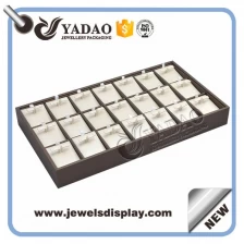 China Wholesale jewelry display earring tray with compartments wood lining leatherette cover manufacturer