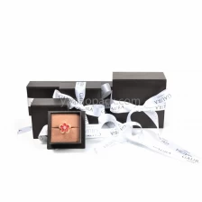 China Yadao customized paper packaging box black fancy paper box with brown velvet insert and white ribbon closure manufacturer