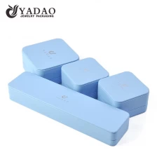 China Yadao high quality pu leather jewelry plastic box in light blue color for ring earrings pendant bangle packaging manufacturer