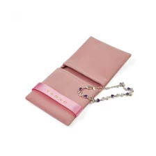 China Yadao soft velvet jewelry pouch pink packaging bag double pockets pouch with ribbon closure manufacturer
