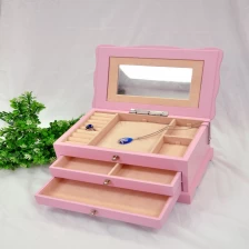 China beautiful lacquer wooden jewelry storage box with mirror manufacturer