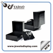China black plastic packaging watch box stitching finish in leather paper cover manufacturer