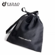 China black suede pouch jewelry packaging pouch bag with ribbon string closure manufacturer