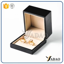 China custom MOQ 500 wholesale kind of luxury black glossy finish velvet inside wooden couple rings box for wedding manufacturer