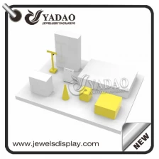 China customize colorful glossy lacquer wooden display jewelry shop counter display window jewelry display stands manufacturer