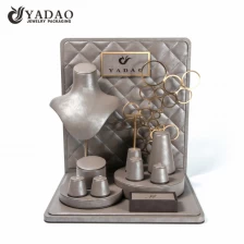 China customize jewelry store display set wooden display wrapped pu leather window jewelry display counter set manufacturer