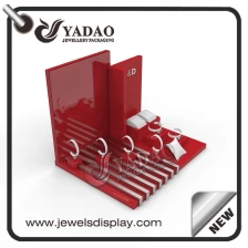 China customize lacquer wooden jewelry showcase display counter jewelry display set manufacturer