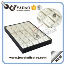 China handmade quality pu leather cover stackable wooden jewelry display ring display tray manufacturer