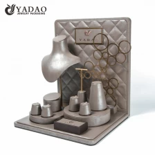 China jewellery store wall showcase wooden jewelry display set pu leather display stands  manufacturer