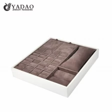 China wooden display tray wrapped by pu leather and microfiber insert tray jewelry display tray set manufacturer