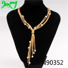 China 18k gold rope chain rice pearls lariat necklace N90352 manufacturer