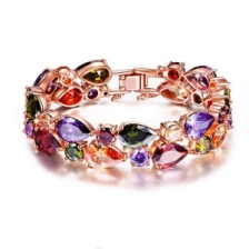 Çin 2018 TOP SALE FASHIONABLE Rose Gold Plated Multicolor Cubic Zirconia Bracelet Earrings Set - Ideal Gift for Women üretici firma