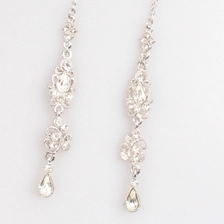 Çin Beautiful silver filigree long drop crystal earrings designs E30097 üretici firma