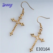 China Crystal elements cross pendant earrings model of gold earring E30164 manufacturer