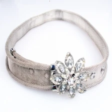 Çin Fancy stretch western rhinestone handmade flower metal belt BT60062 üretici firma