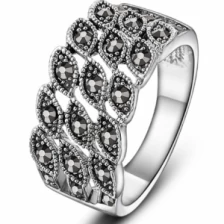 Çin Fashion 925 Silver Jewellery Ring Black Marcasite Ring Manufacturer China üretici firma