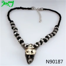 China Gothic black leather cord palestine skull necklace N90187 manufacturer