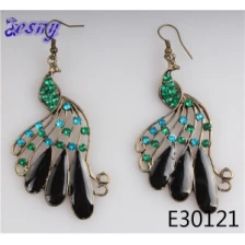 China Hand painted clip sex crystal peacock earrings designs E30121 manufacturer