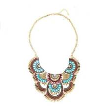 Çin New Arrival Womens Vintage Alloy Silver/Gold Necklace Ethnic Tribal Boho Necklace Turquoise Beads Crystal Necklace üretici firma
