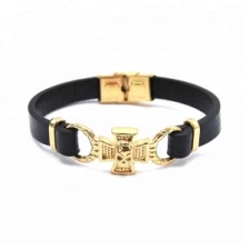 Çin New Arrivals Fashion Leather Bracelet Men Gold Plated Jewelry As Gift üretici firma