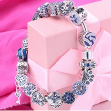 Çin Wholesale Original 925 Sterling Silver Blue CZ Beads Bracelets Making Jewelry for Women üretici firma
