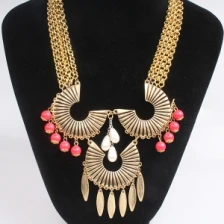 Çin beaded cheap chains horn chocker necklace gold jewelry N90071 üretici firma