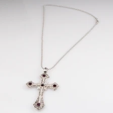 Çin black rope chain fake crystal cross pendant necklace N90293 üretici firma