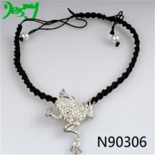 China braided black rope chunky silver frog choker necklace N90306 manufacturer