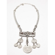 China brass layered beads red rhinestone bar silver coin necklace manufacturer