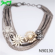 China crystal statement friendship silver layered chains necklace N90130 manufacturer