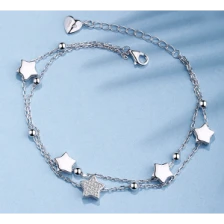 China fashionable jewelry charm bracelet S925 sterling silver double layers stars chain bangle for girlfriend gift manufacturer