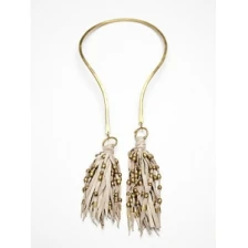 China gold beaded genuine leather tassel alloy statement necklace manufacturer