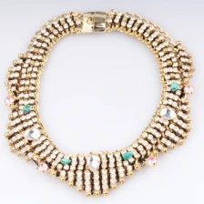 Çin handmade rope crystal beaded turquoise bib necklace N90089 üretici firma