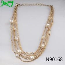China layered freshwater pearl gold cord costume necklace N90168 manufacturer