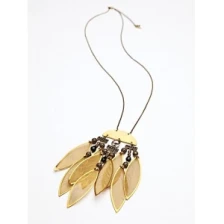 China mesh long brass chain beaded gold leaf statement necklace manufacturer