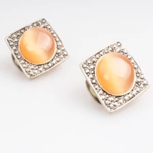 Çin round button moonstone wholesale clip on earrings E30020 üretici firma