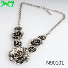 China shenzhen flower statement antique silver necklace N90101 manufacturer