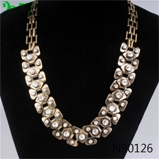 China sideways crystal antique gold chain statement necklace N90126 manufacturer