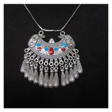 China silver ethnic tatoo elastic beaded pendant necklace TBN005 manufacturer