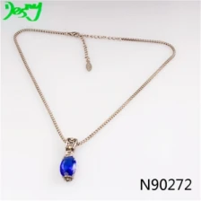China thin chain blue semi precious stone pendant necklace N90272 manufacturer