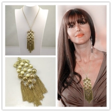 China vintage boutique gold tassel pendant pearl necklace ZN006 manufacturer