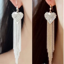 China 2018 Fashion Vintage Crystal Heart Hanging Earrings Long Tassel Gold/ Silver Color Drop Earrings For Women Jewelry Hersteller