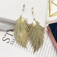 China 2018 Hot Selling Wholesale Personality Leaves Pearl pendant earrings for Girls as Gift manufacturer