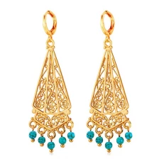 porcelana 2018 Hot Vintage Earrings Women Indian Jewelry 18K Gold Plated Turquoise Chandelier Drop Earrings fabricante