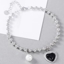 China Black agate love pearl 925 sterling silver bracelet manufacturer manufacturer