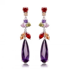 porcelana Encanto rhinestone chapado en oro de alta gama colorido circón largo Dangle gota aretes mujeres moda joyería nupcial fabricante