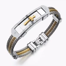 China China Jewelry Wholesale Men's Stainless Steel Titanium Bracelets, Triple Steel Wire Charm Bangles Metal Cross Buckle manufacturer