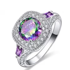 porcelana China Wholesale 925 Sterling Silver Round Created Rainbow Topaz Ring for Woman fabricante