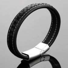 China China Wholesale Fashion black Mens jewelry Genuine Leather bracelet with Stainless steel buckle manufacturer